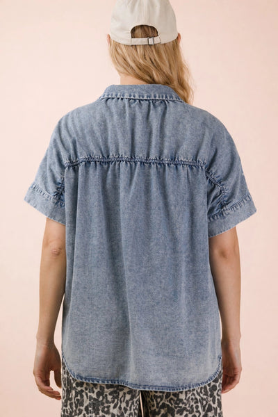 Mineral Washed Chambray Oversized Shirt Top