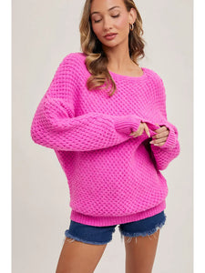 Boatneck Waffle Knit Sweater Pullover