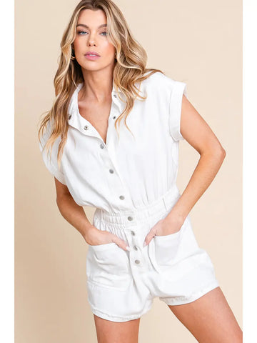 Pocketed Button Down Denim Romper