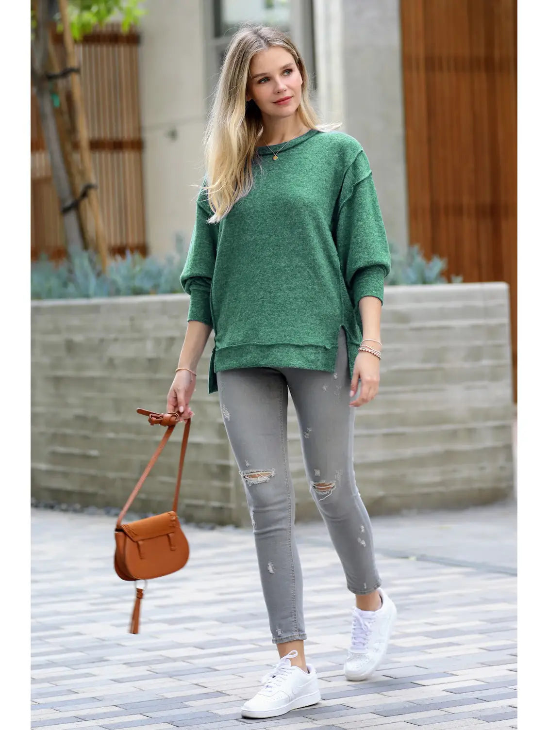 Hacci Oversized Exposed-Seam Sweater- HUNTER GREEN