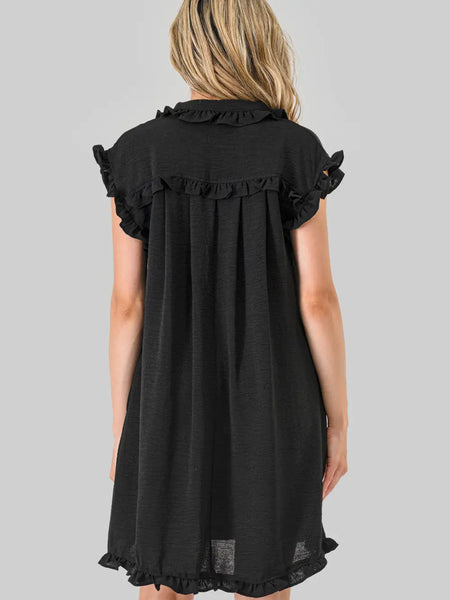 Avery Ruffle Button Down Dress Black