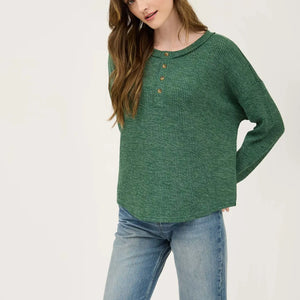 HUNTER GREEN WAFFLE KNIT TOP