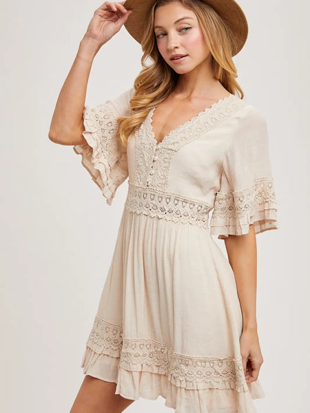 V-Neck Lace Dress Open Back