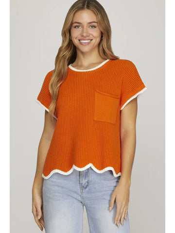 THE KICK OFF SCALLOPED TOP -ORANGE