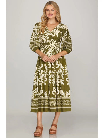 Printed Woven Midi Dress