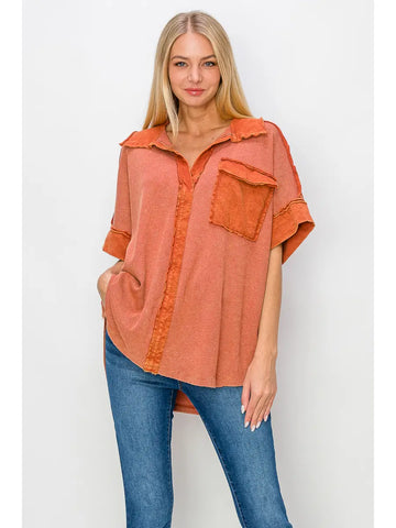 Mineral Wash Vneck orange