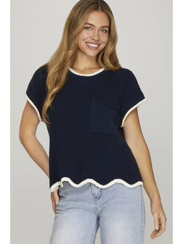 THE KICK OFF SCALLOPED TOP -NAVY