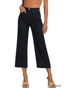 High Rise Flare Cropped Color Denim Pants- BLACK