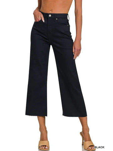 High Rise Flare Cropped Color Denim Pants- BLACK