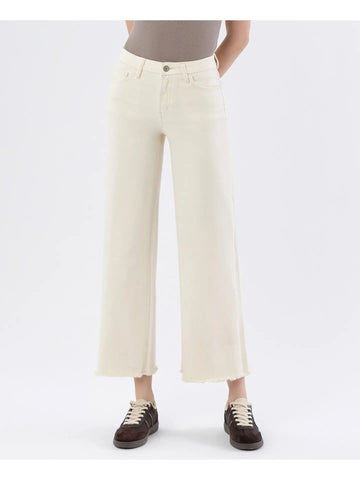 High Rise Raw Hem Ankle Wide Leg Jeans CREAM