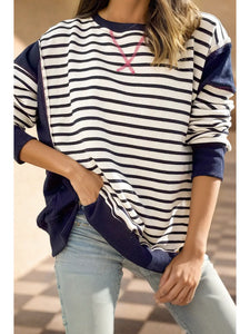 Colorblock Striped Exposed Seam Sweatshirt