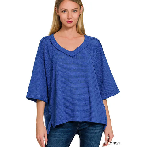 WAFFLED TOP- BLUE