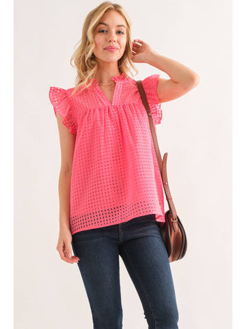SHEER GRIDDED BABY DOLL TOP