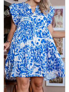 Plus Size V Neck Ruffle Sleeve Mini Dress