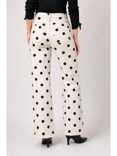 Cafe Polka Dot 31" Inseam Wide Leg Fray Hem Jean