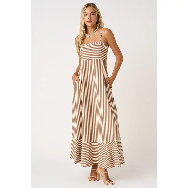 Striped Sleeveless Back Cutout Summer Maxi Dress
