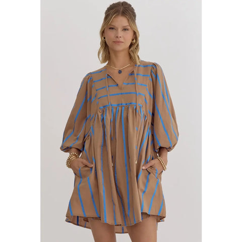 Stripe Print Babydoll Sleeve Mini Dress