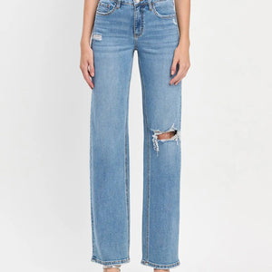 High Rise Full Length Slim Wide Jeans