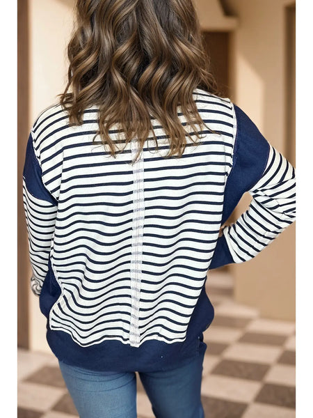 Colorblock Striped Exposed Seam Sweatshirt