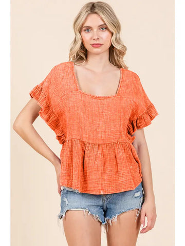 Relax Fit Square Neck Ruffle Top