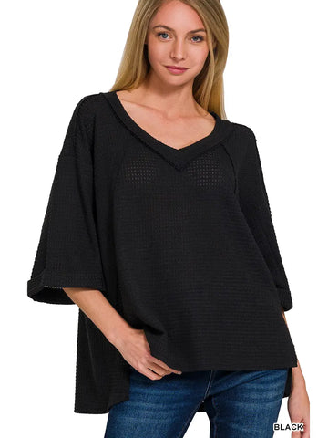 WAFFLED TOP- BLACK
