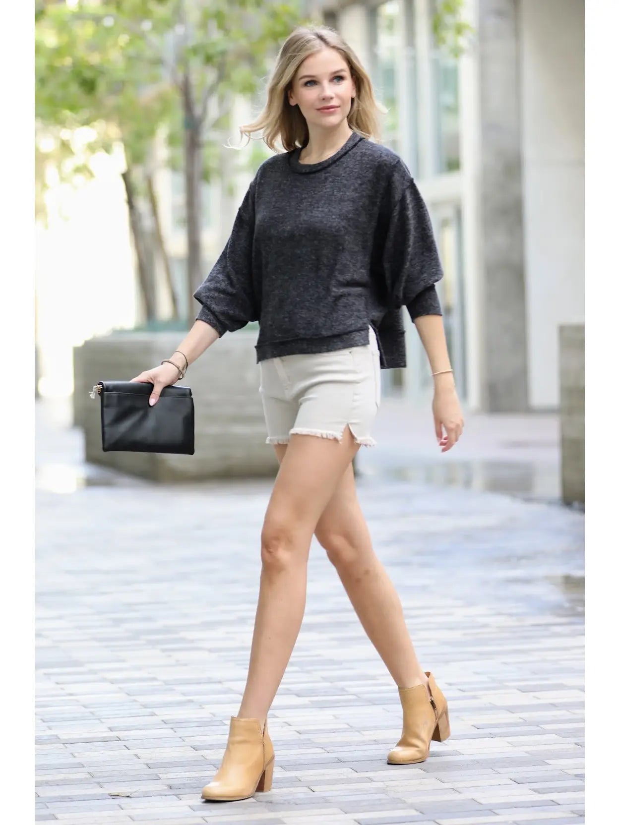 Hacci Oversized Exposed-Seam Sweater- GRAY