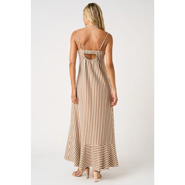 Striped Sleeveless Back Cutout Summer Maxi Dress