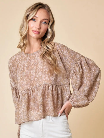 Mocha Casual Babydoll Floral Top