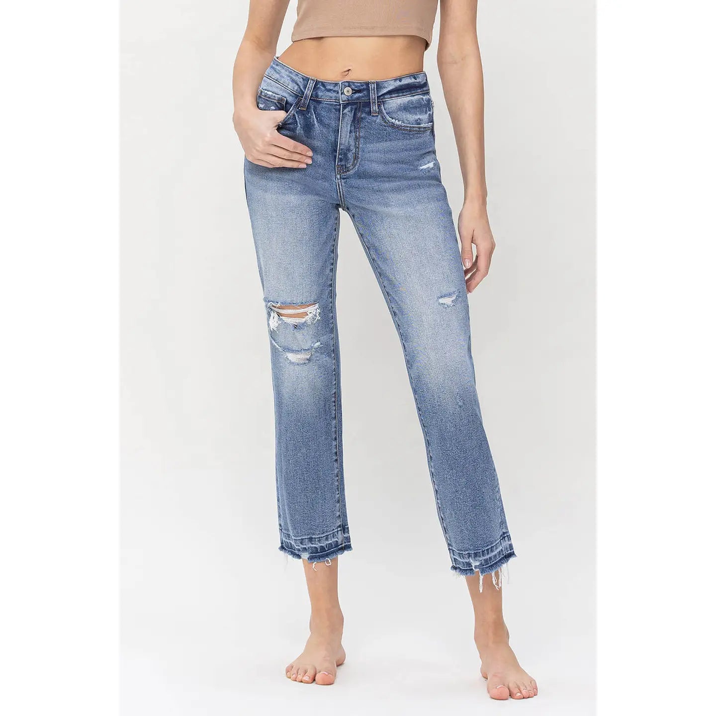 High Rise Crop Straight Jeans