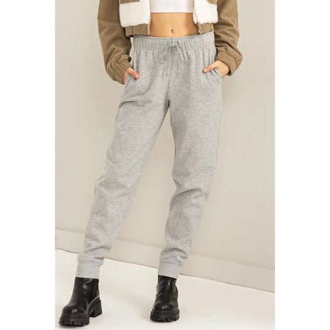 Mid-rise Drawstring Jogger Pants- gray