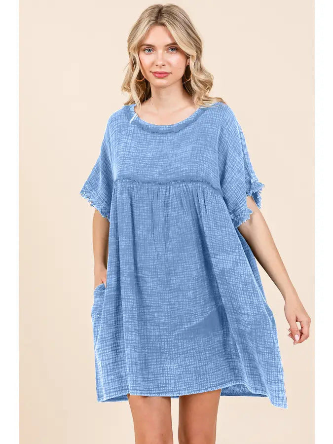 Scoop Neck Babydoll Dress BLUE (S-3X)