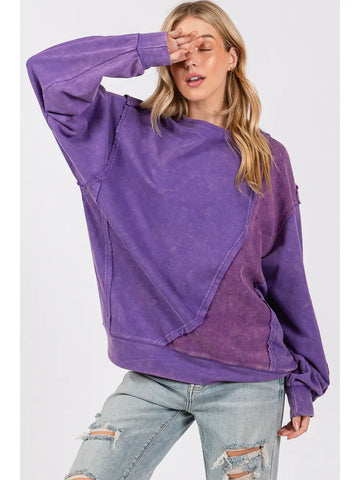 MINERAL WASH  VINTAGE SWEATSHIRT- PURPLE