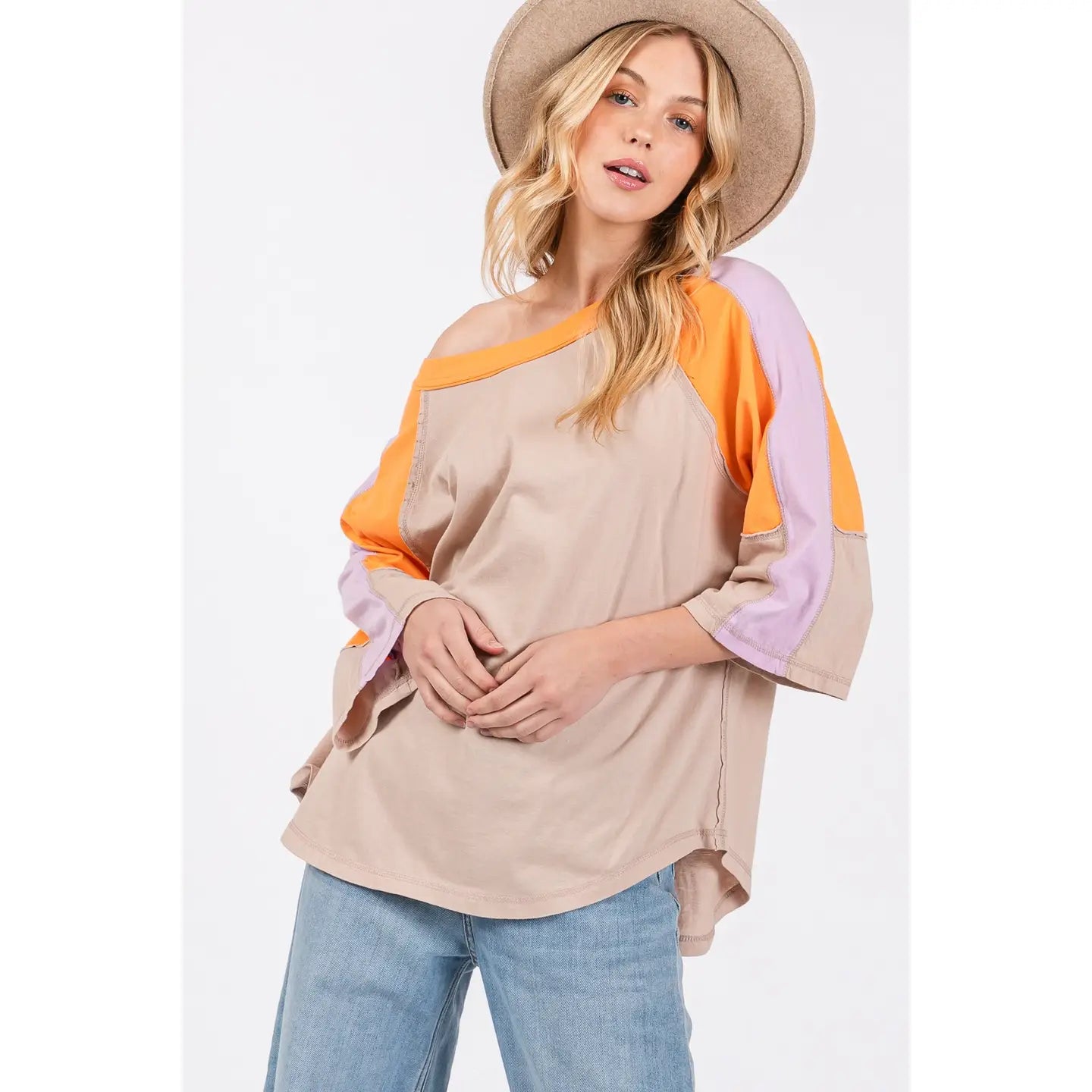 THE ORANGE AND PURPLE COLOR BLOCK TOP