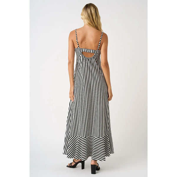 BLACK Striped Sleeveless Back Cutout Summer Maxi Dress