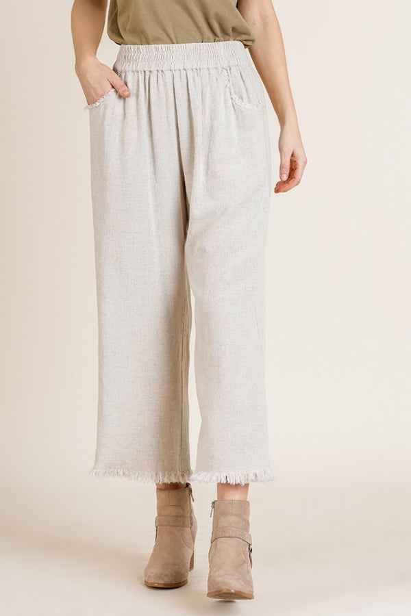 WIDE LEG LINEN PANTS- OATMEAL