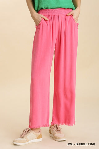 WIDE LEG LINEN PANTS-PINK