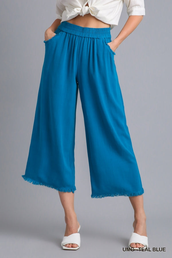 WIDE LEG LINEN PANTS- COBALT+
