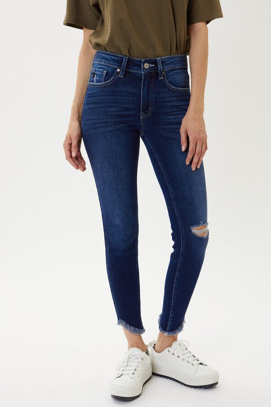 High Rise Hem Detail Ankle Skinny