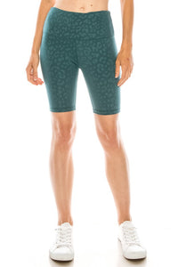Leopard biker shorts- TEAL