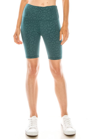 Leopard biker shorts- TEAL