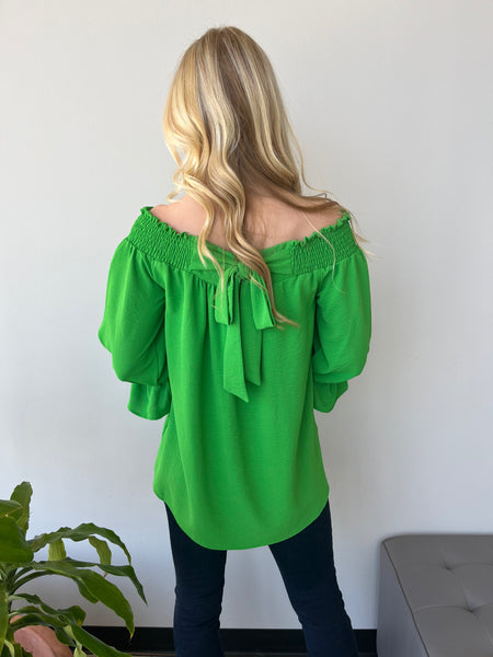 the bow back top- green