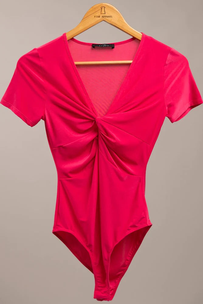 Pink Twist Front Brief Bottom Bodysuit