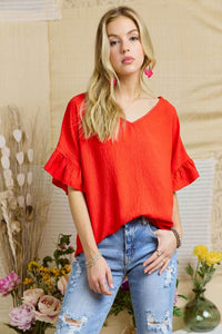 THE RUFFLE TOP- RED HOT+