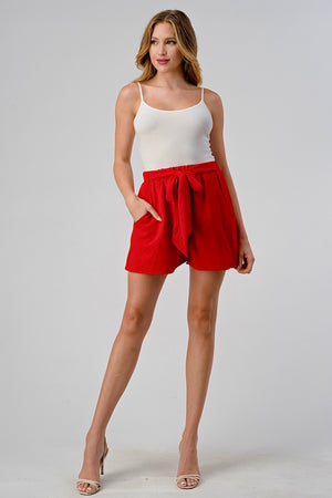 TIE FRONT SHORTS RED